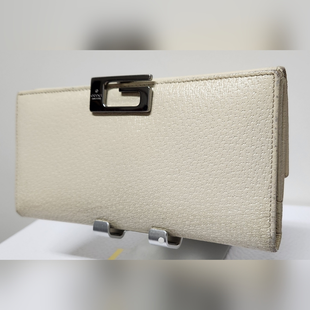 GUCCI G Clasp Continental Pebble Grain Ivory Leather Wallet Auth #035.2778.2097 - Picture 4 of 16